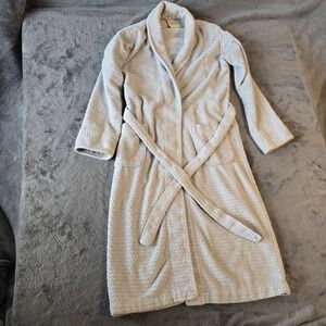 Pottery Barn Women Gray Cotton Waffle Weave Bath Robe Shawl Collar Small Turkey